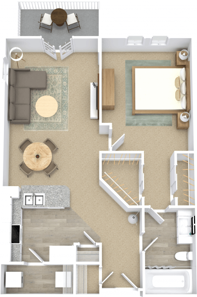 Floor plan for 1 bed, 1 bath, 811 sqft